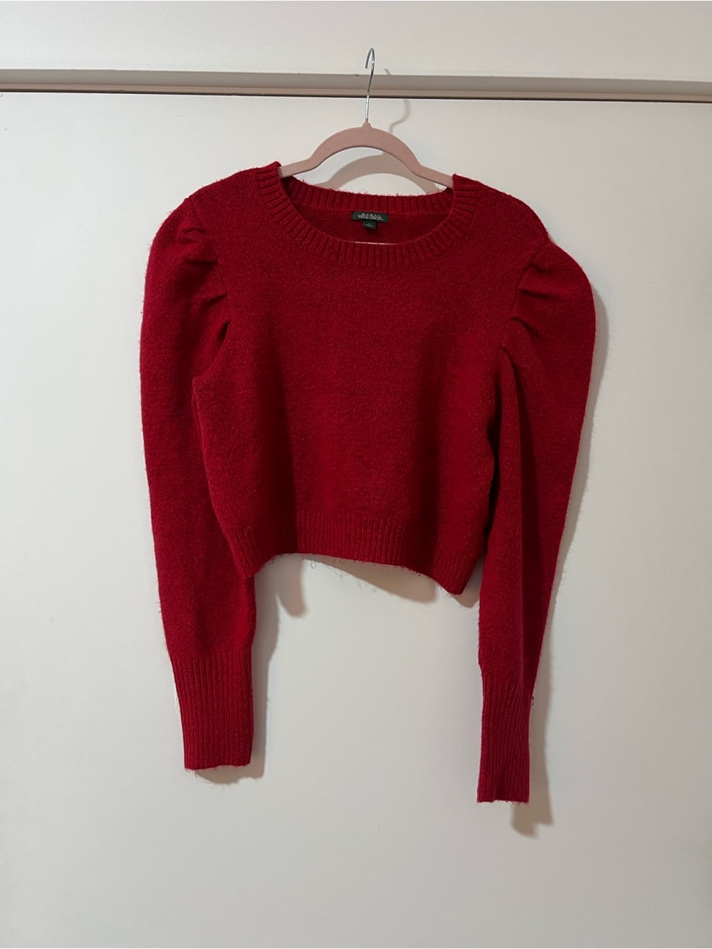 Wild Fable Red Puff Shoulder Cropped Sweater Large